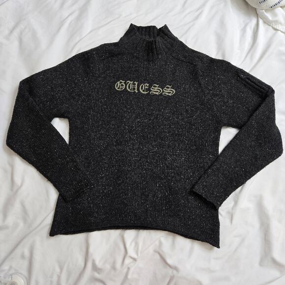 Guess Knit Mock Turtleneck Sweater L Wool Blend Vintage Y2K Streetwear Grunge - Picture 7 of 12